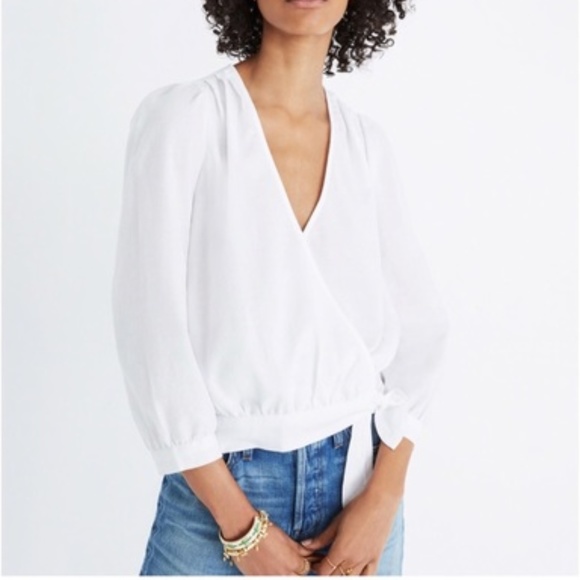 Madewell Tops - Madewell White Cotton Wrap Top XXS